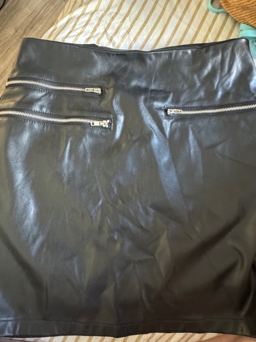 Black Faux Leather Mini Skirt with Silver Zippers